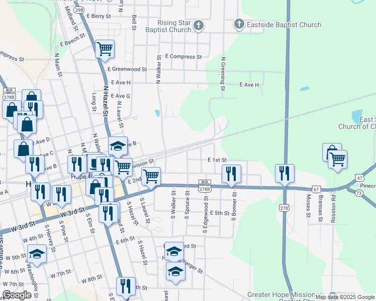map of restaurants, bars, coffee shops, grocery stores, and more near 707 East Division Street in Hope