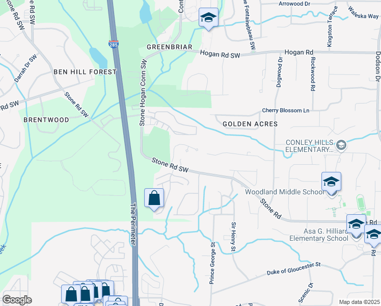 map of restaurants, bars, coffee shops, grocery stores, and more near 3128 Stonegate Drive in Atlanta