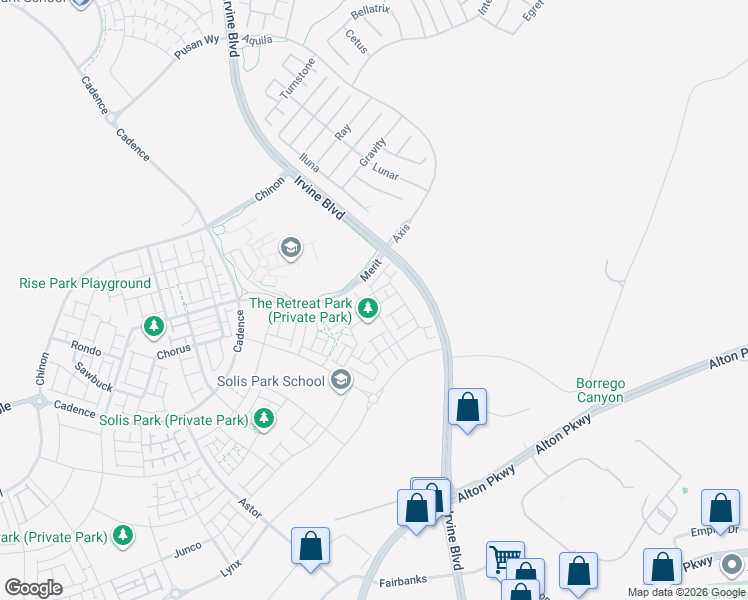 map of restaurants, bars, coffee shops, grocery stores, and more near 104 Restore in Irvine