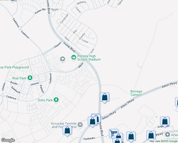 map of restaurants, bars, coffee shops, grocery stores, and more near 185 Sash in Irvine