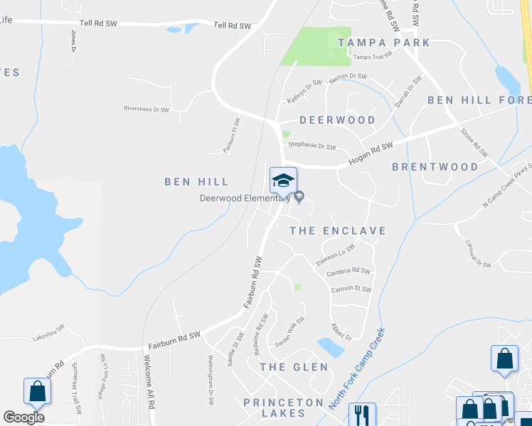 map of restaurants, bars, coffee shops, grocery stores, and more near Deerwood Drive in Atlanta
