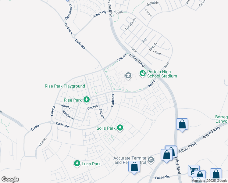 map of restaurants, bars, coffee shops, grocery stores, and more near Merit in Irvine