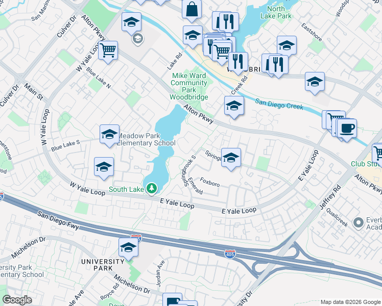 map of restaurants, bars, coffee shops, grocery stores, and more near 2 Cedarlake in Irvine