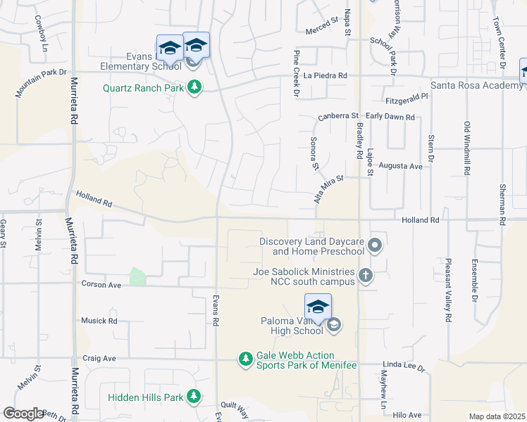 map of restaurants, bars, coffee shops, grocery stores, and more near 26647 Evergreen Crest Circle in Menifee