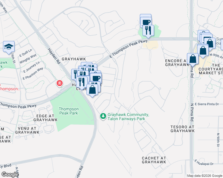 map of restaurants, bars, coffee shops, grocery stores, and more near 20258 North 83rd Place in Scottsdale