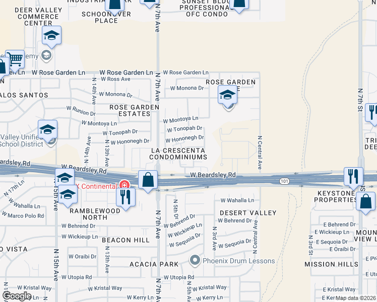 map of restaurants, bars, coffee shops, grocery stores, and more near 420 West Blackhawk Drive in Phoenix