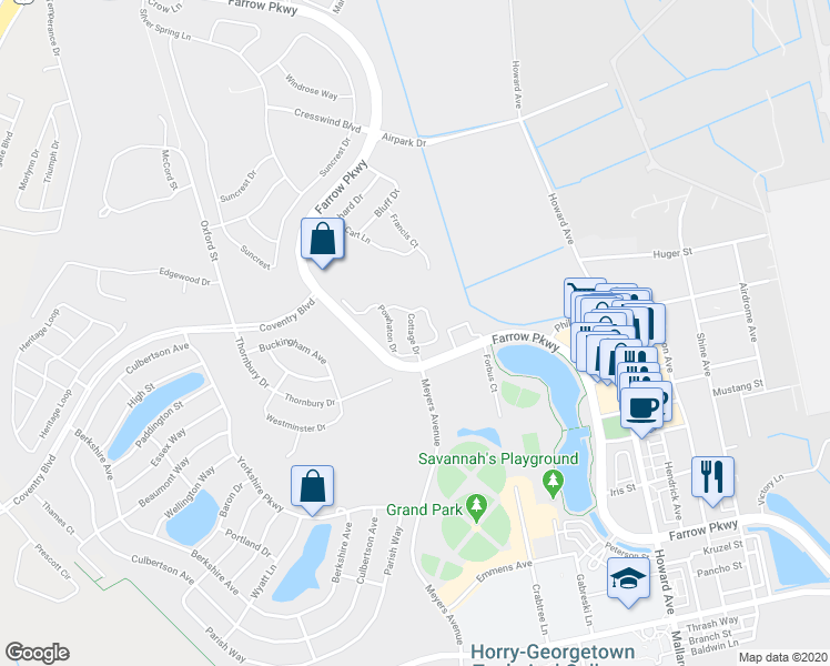 map of restaurants, bars, coffee shops, grocery stores, and more near 1372 Cottage Drive in Myrtle Beach
