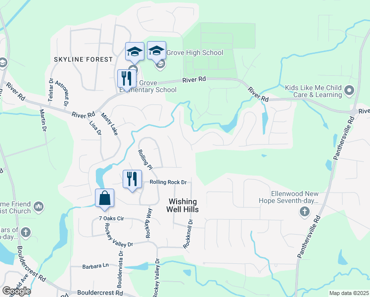 map of restaurants, bars, coffee shops, grocery stores, and more near 3897 Micah Lane in Ellenwood