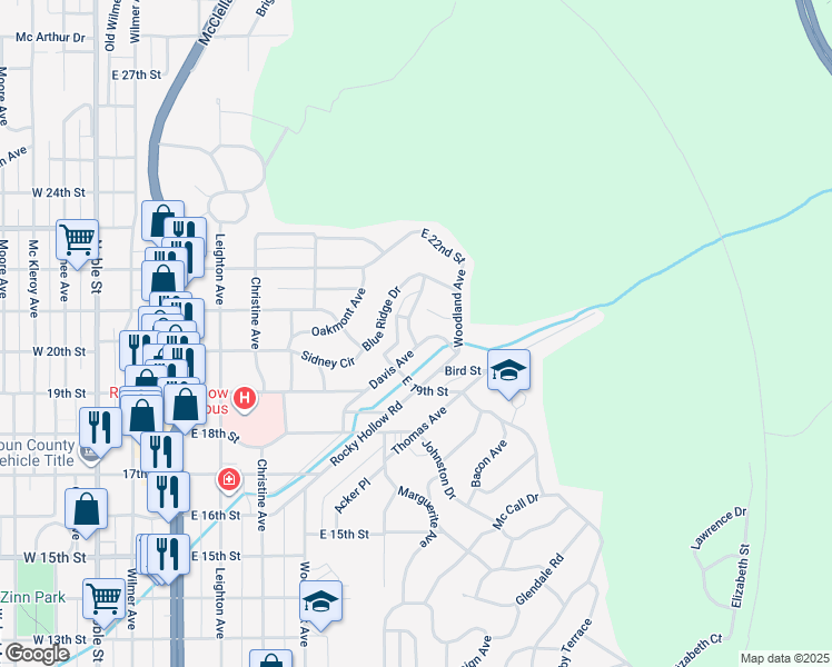 map of restaurants, bars, coffee shops, grocery stores, and more near 1905 Dellwood Avenue in Anniston