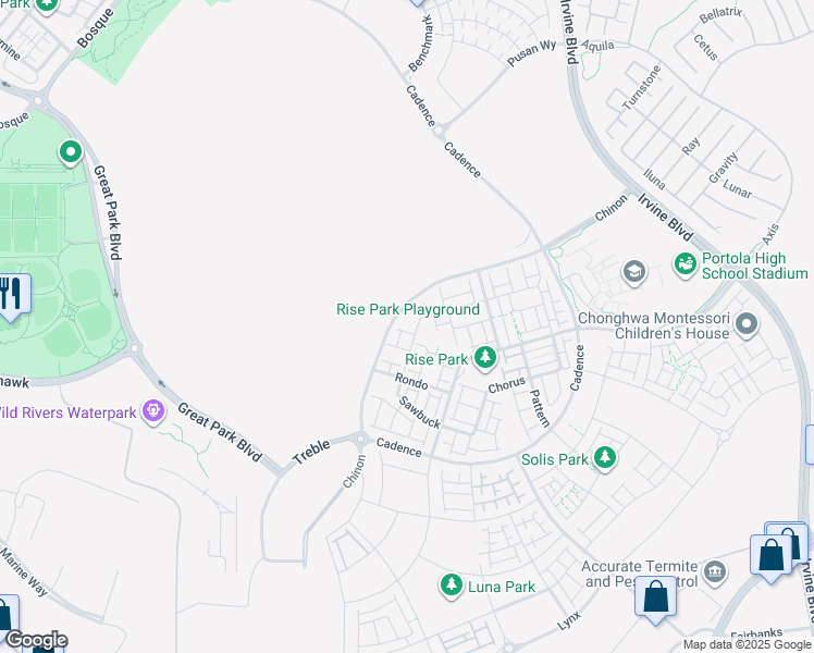 map of restaurants, bars, coffee shops, grocery stores, and more near 255 Sawbuck in Irvine