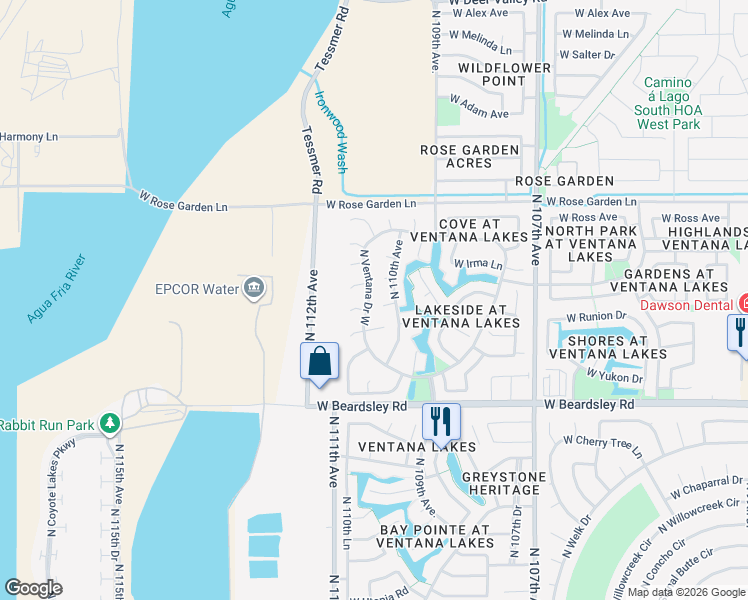 map of restaurants, bars, coffee shops, grocery stores, and more near 11059 West Mohawk Lane in Sun City