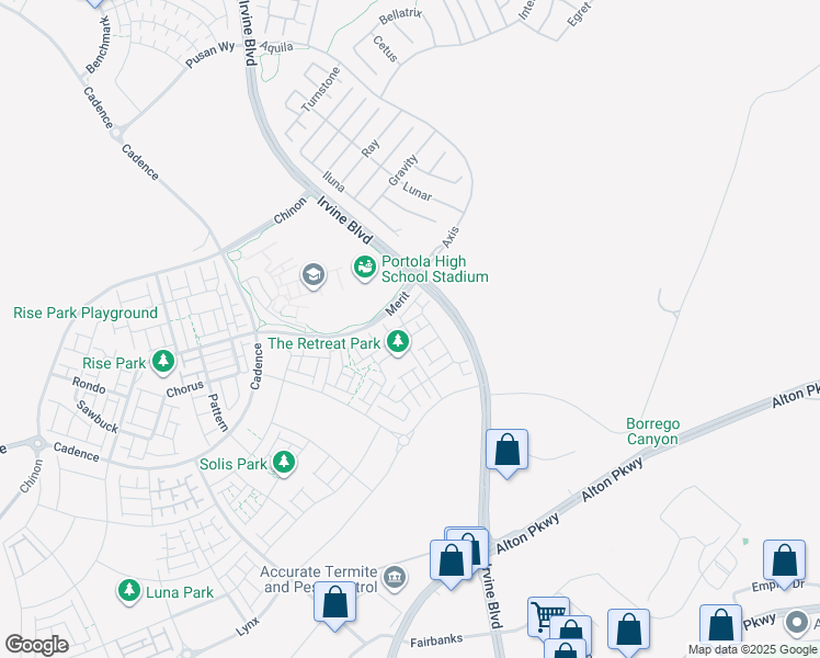 map of restaurants, bars, coffee shops, grocery stores, and more near C Street in Irvine