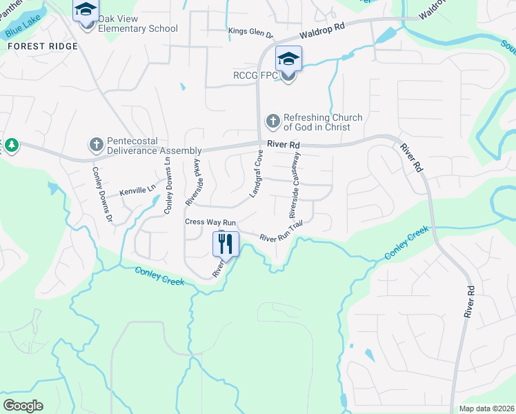 map of restaurants, bars, coffee shops, grocery stores, and more near 3958 Cress Way Run in Decatur