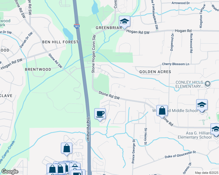 map of restaurants, bars, coffee shops, grocery stores, and more near 3159 Stonegate Drive in Atlanta