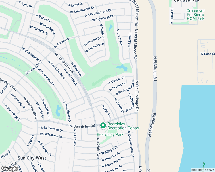 map of restaurants, bars, coffee shops, grocery stores, and more near 12415 Cougar Drive in Sun City West