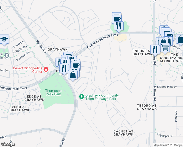 map of restaurants, bars, coffee shops, grocery stores, and more near 20274 North Grayhawk Drive in Scottsdale