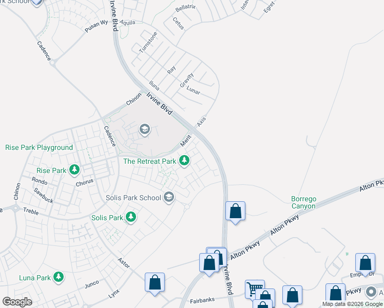 map of restaurants, bars, coffee shops, grocery stores, and more near C Street in Irvine