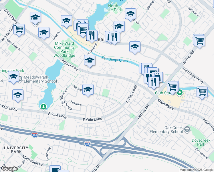 map of restaurants, bars, coffee shops, grocery stores, and more near in Irvine