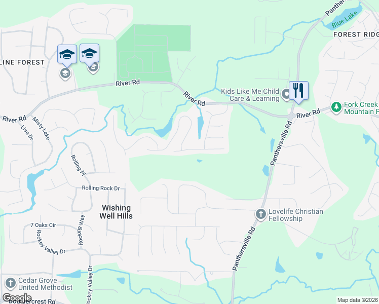 map of restaurants, bars, coffee shops, grocery stores, and more near 2525 Riverwood Spring in Ellenwood