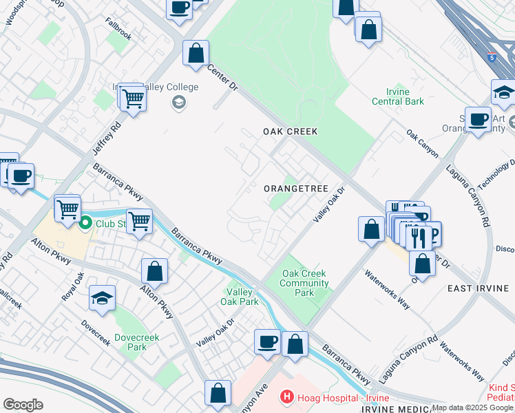 map of restaurants, bars, coffee shops, grocery stores, and more near in Irvine