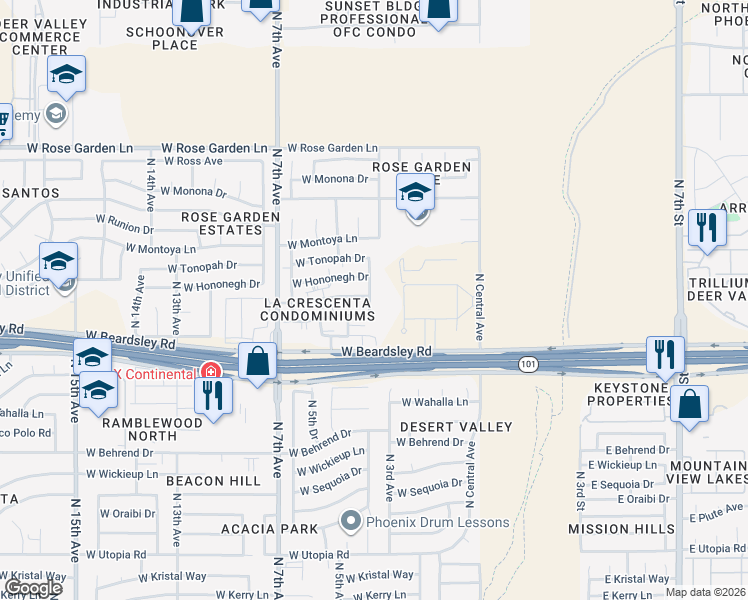map of restaurants, bars, coffee shops, grocery stores, and more near 311 West Blackhawk Drive in Phoenix