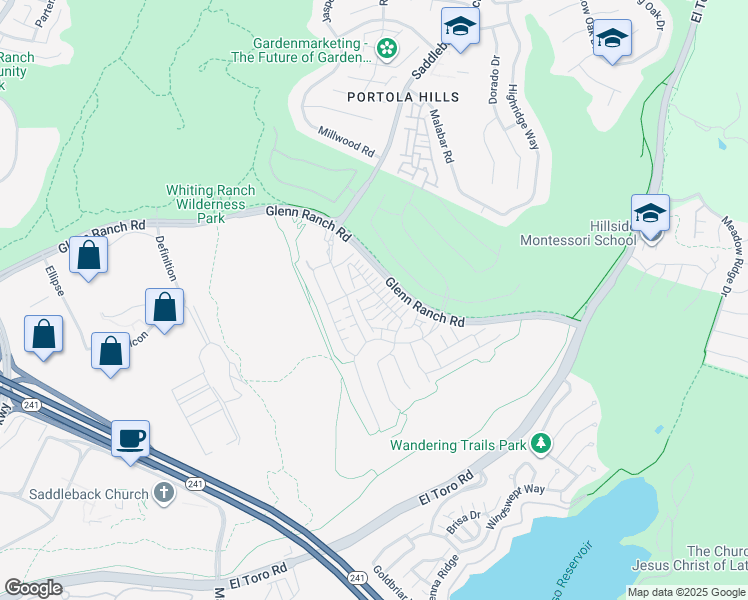 map of restaurants, bars, coffee shops, grocery stores, and more near 105 High Meadow in Lake Forest