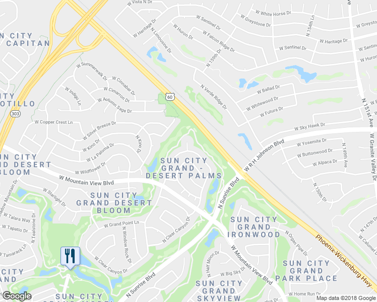 map of restaurants, bars, coffee shops, grocery stores, and more near 15569 Clear Canyon Drive in Surprise