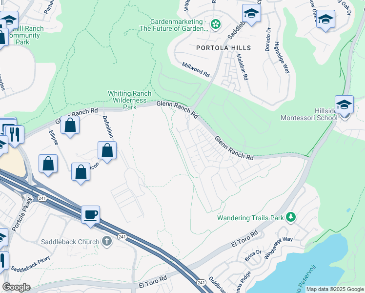 map of restaurants, bars, coffee shops, grocery stores, and more near 1186 Viejo Hills Drive in Lake Forest