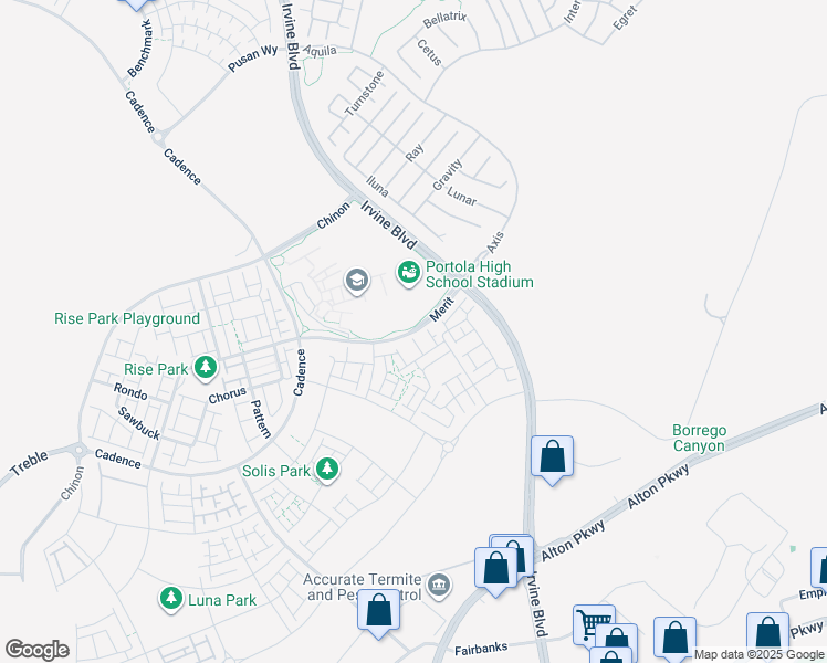 map of restaurants, bars, coffee shops, grocery stores, and more near 340 Merit in Irvine