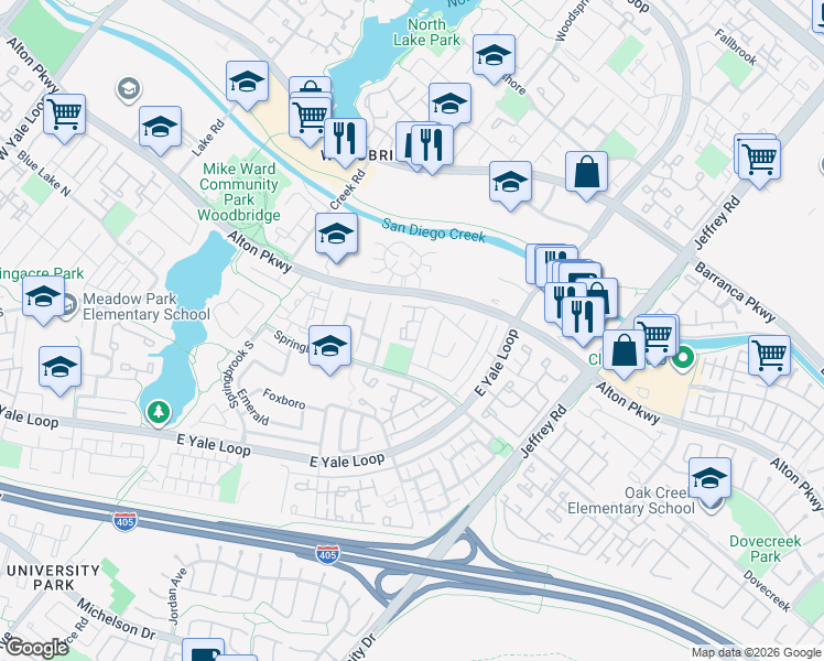 map of restaurants, bars, coffee shops, grocery stores, and more near 10 Briarglen in Irvine