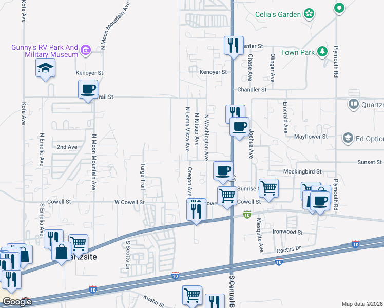 map of restaurants, bars, coffee shops, grocery stores, and more near in Quartzsite