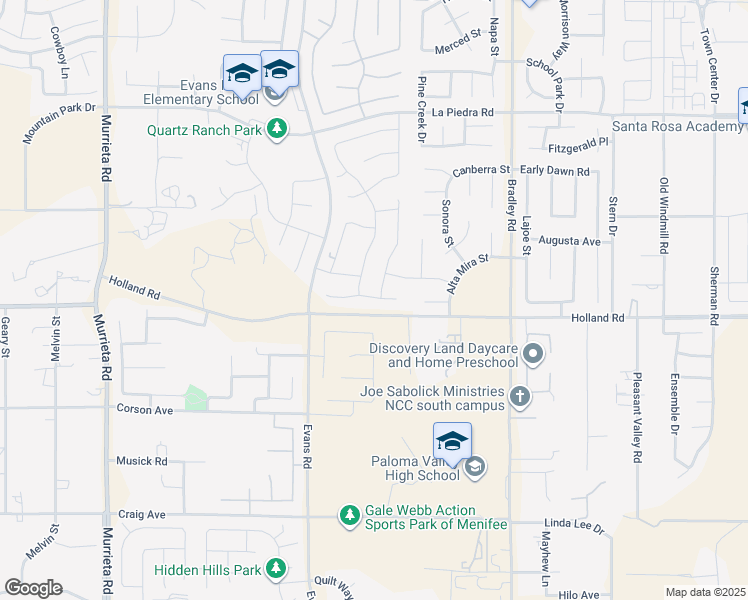 map of restaurants, bars, coffee shops, grocery stores, and more near 26647 Evergreen Crest Circle in Menifee