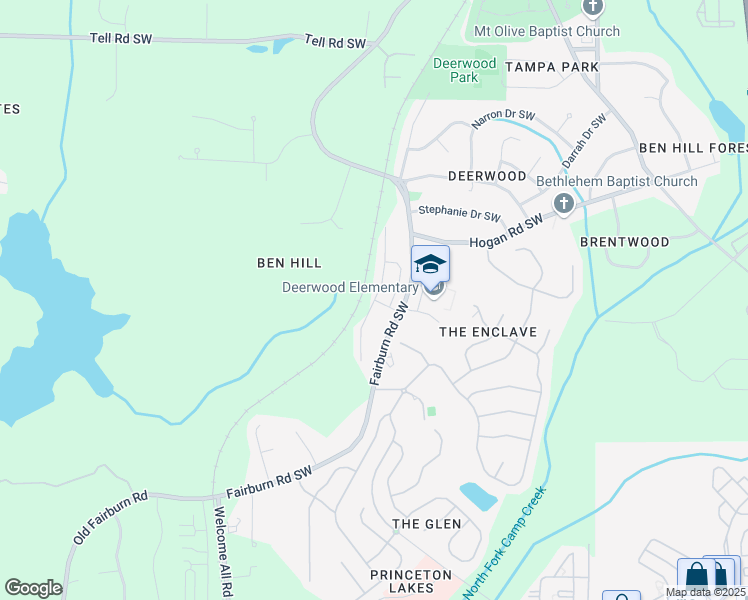 map of restaurants, bars, coffee shops, grocery stores, and more near Deerwood Lane in Atlanta