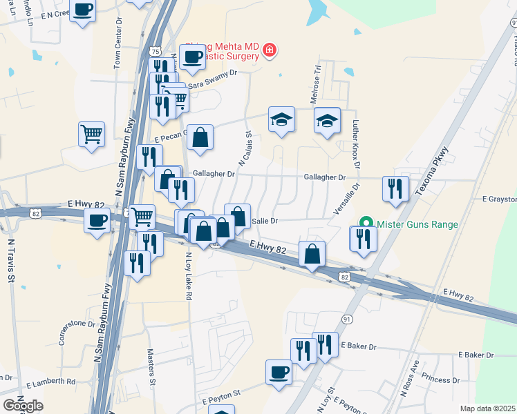 map of restaurants, bars, coffee shops, grocery stores, and more near 3113 Northridge Drive in Sherman
