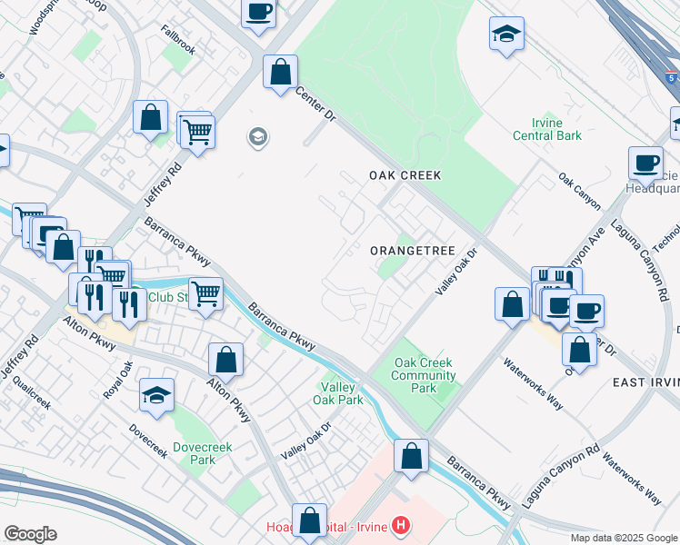 map of restaurants, bars, coffee shops, grocery stores, and more near 110 Tangelo in Irvine