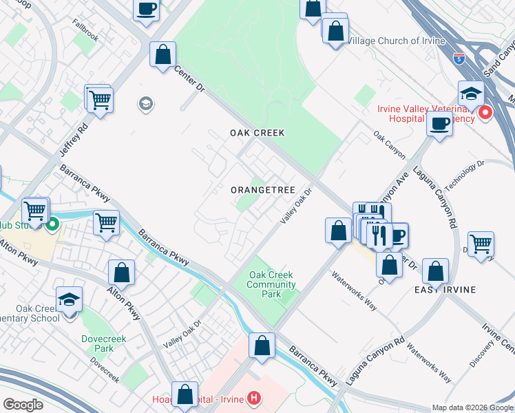 map of restaurants, bars, coffee shops, grocery stores, and more near 10 Windrow in Irvine