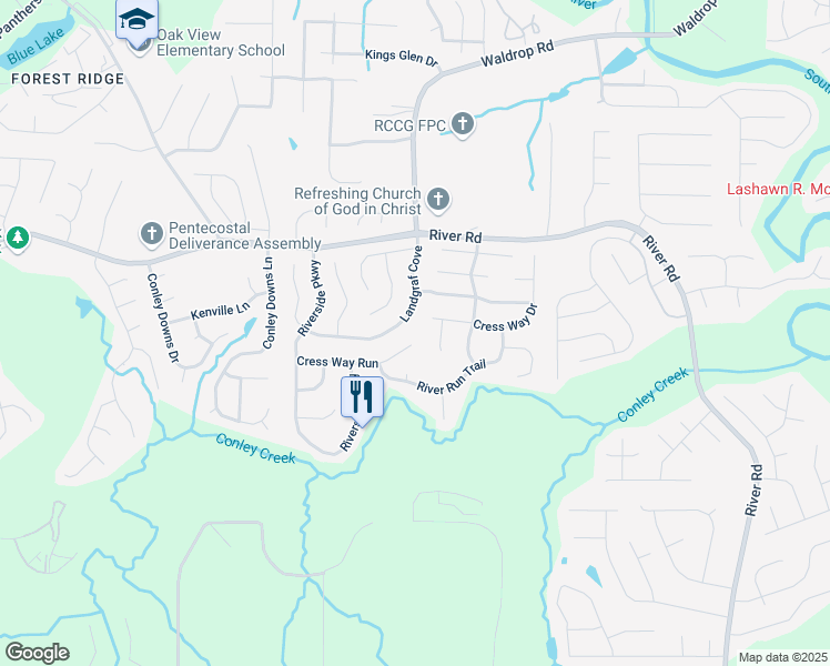 map of restaurants, bars, coffee shops, grocery stores, and more near 3953 Cress Way Run in Decatur