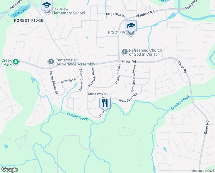 map of restaurants, bars, coffee shops, grocery stores, and more near 3805 Landgraf Cove in Decatur