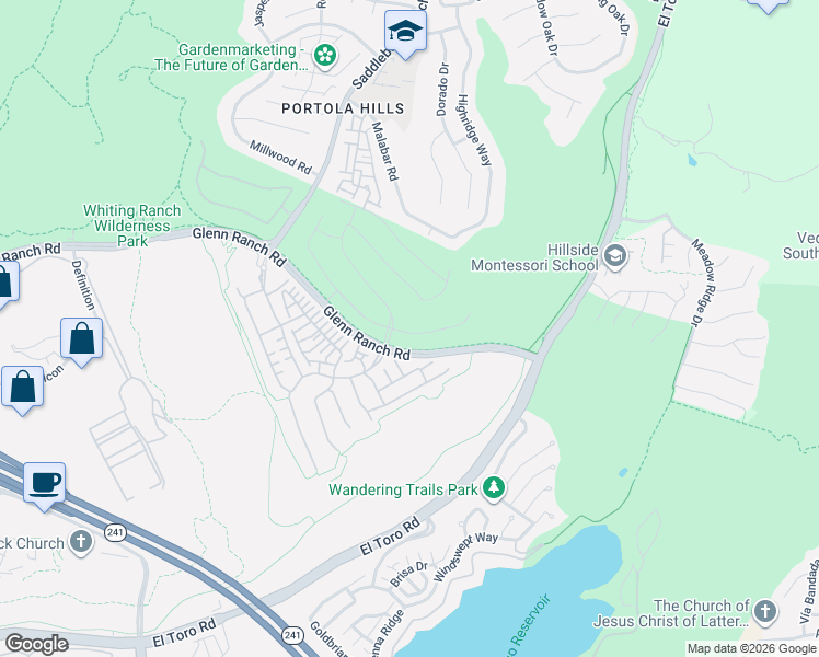 map of restaurants, bars, coffee shops, grocery stores, and more near 5747 Sunrise Ridge Lane in Trabuco Canyon