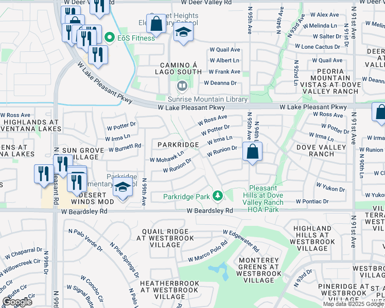 map of restaurants, bars, coffee shops, grocery stores, and more near 9706 West Runion Drive in Peoria