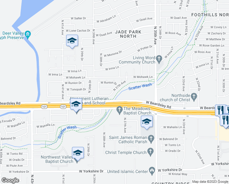 map of restaurants, bars, coffee shops, grocery stores, and more near 20401 North 37th Avenue in Glendale