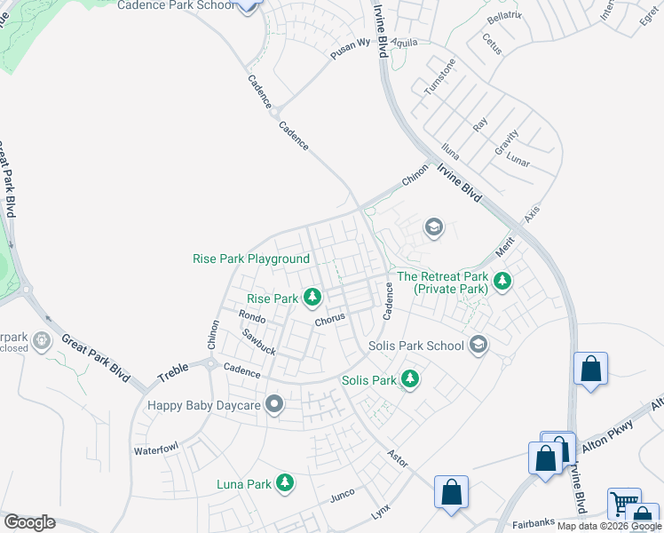 map of restaurants, bars, coffee shops, grocery stores, and more near 138 Aspect in Irvine