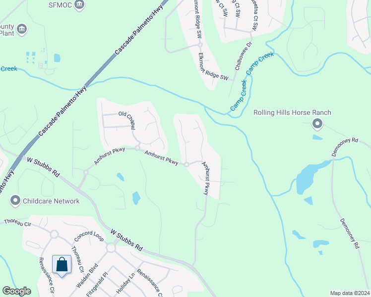 map of restaurants, bars, coffee shops, grocery stores, and more near 3186 Redwood Run in Atlanta