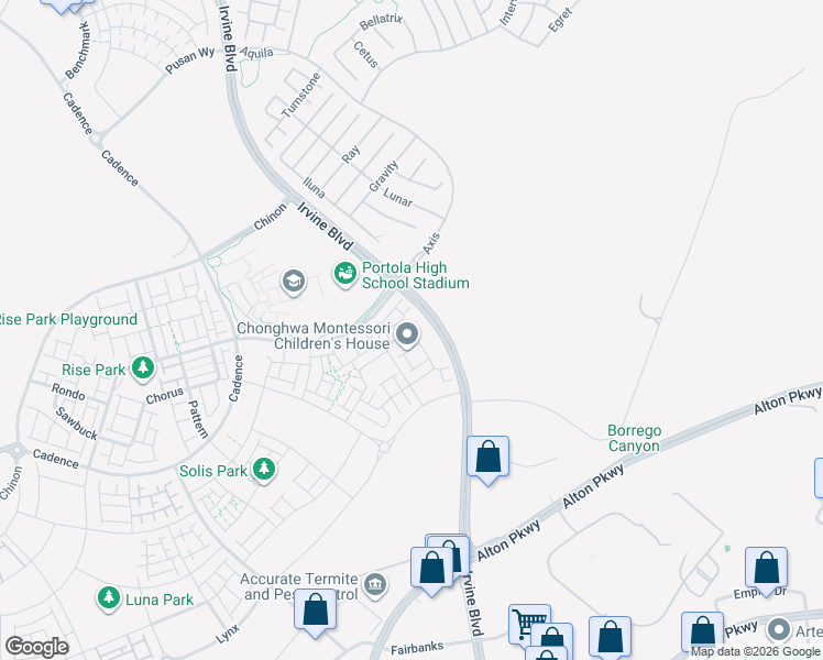 map of restaurants, bars, coffee shops, grocery stores, and more near 126 Sash in Irvine