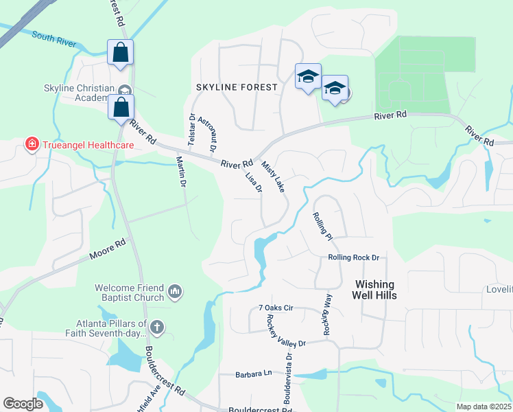 map of restaurants, bars, coffee shops, grocery stores, and more near 3815 Lisa Drive in Ellenwood