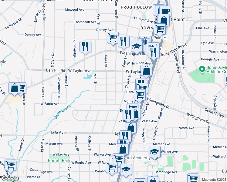map of restaurants, bars, coffee shops, grocery stores, and more near 3087 Semmes Street in East Point