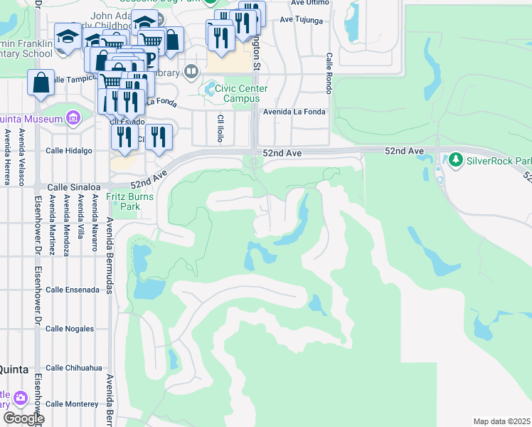 map of restaurants, bars, coffee shops, grocery stores, and more near in La Quinta