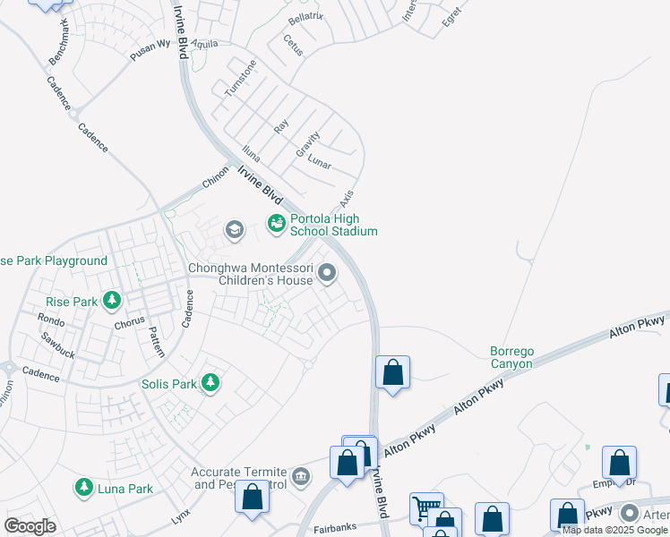 map of restaurants, bars, coffee shops, grocery stores, and more near 195 Sash in Irvine