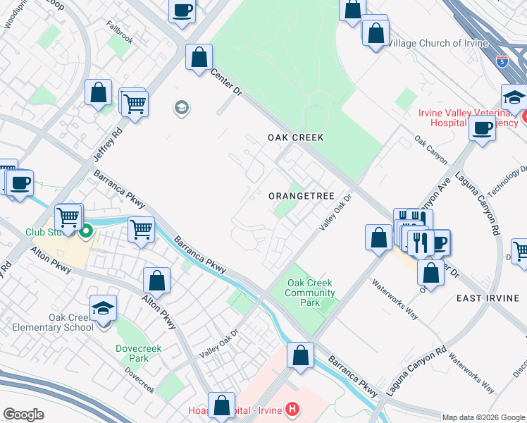 map of restaurants, bars, coffee shops, grocery stores, and more near 41 Tangelo in Irvine