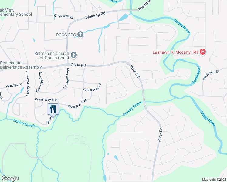 map of restaurants, bars, coffee shops, grocery stores, and more near 3306 Loblolly Pine Way in Decatur